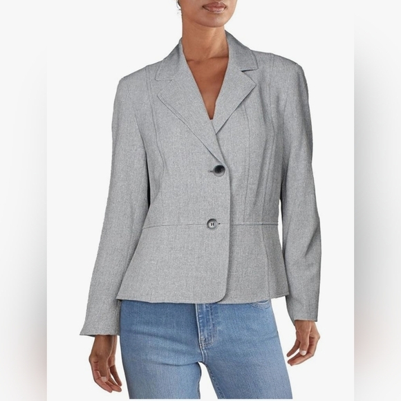 Kasper Light Gray Single Breasted Peplum Tailored Blazer Suit Jacket 12 - Picture 1 of 9